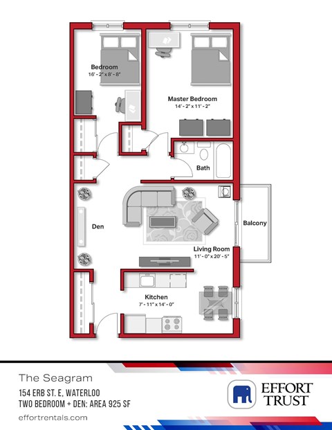 Floor plan for 2 beds, 1 bath, 900 sqft